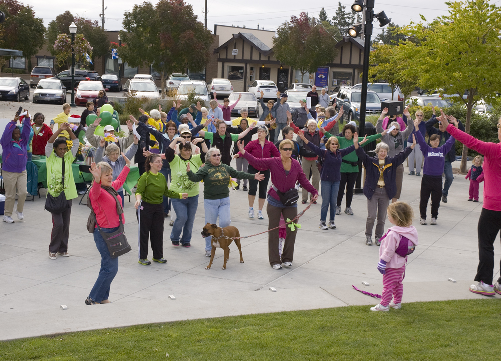 Walkers were guided through a warmup before they took to the streets of Burien.